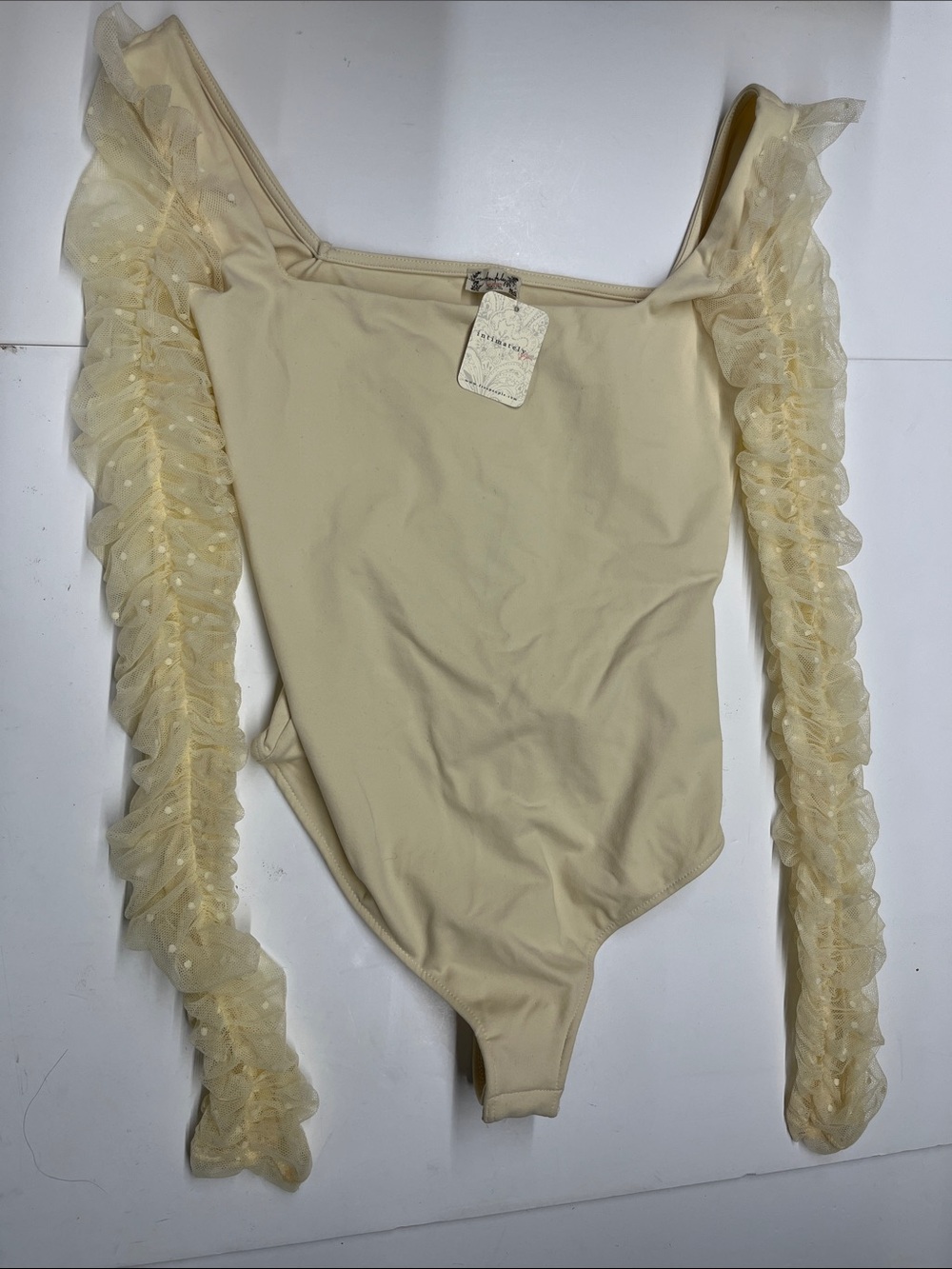 NEW Intimately by Free People Sheer Ruffle Sleeve Bodysuit Women’s Size XS